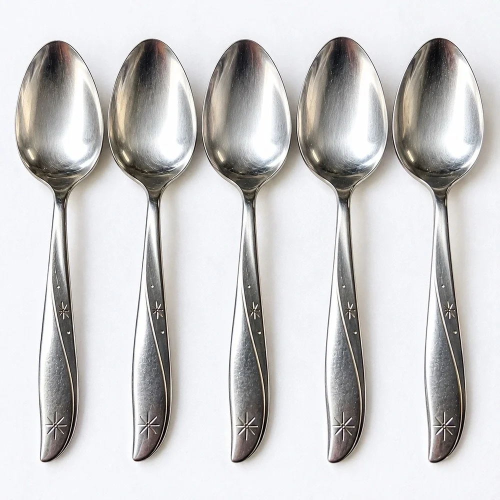 Oneida Community Twin Star 5 Teaspoons Atomic Starburst MCM Vintage Stainless